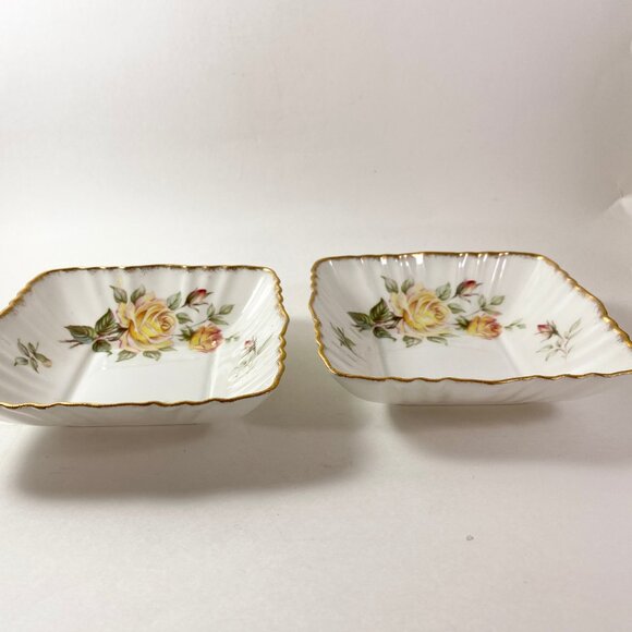 RARE Paragon Peace Rose Square Candy Bon Bon Nut Ring Dish Gold Rim MINT - Picture 2 of 5